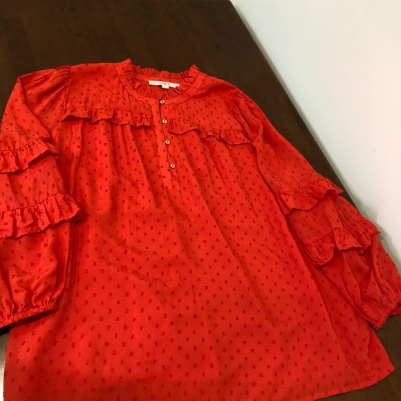 Loft Dot Textured Ruffled Long Sleeve Top Size L NWT. - Picture 7 of 16